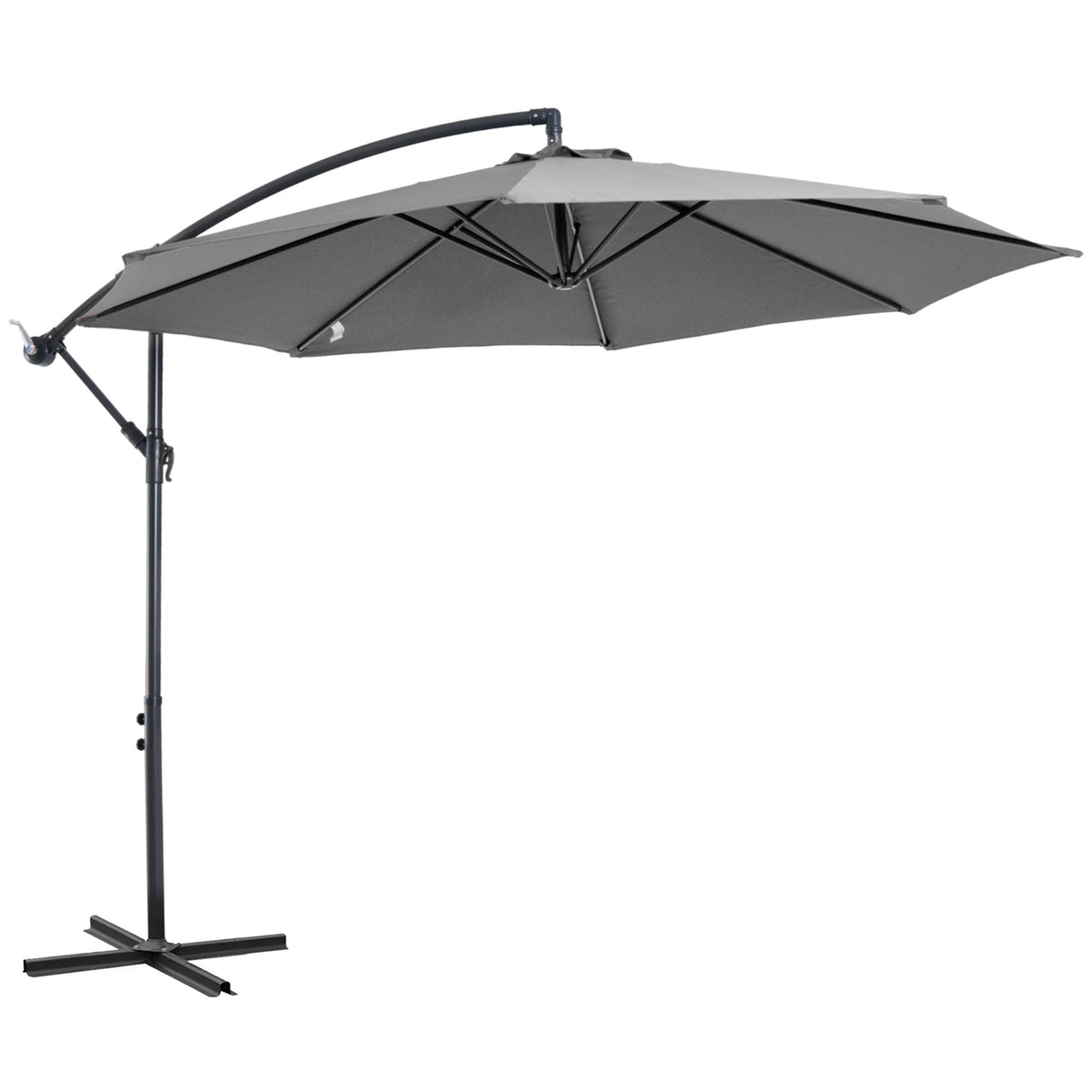 Parasol Crank Umbrella With Steel Frame & Polyester Fabric, Gray, Ø2.95X2.45M