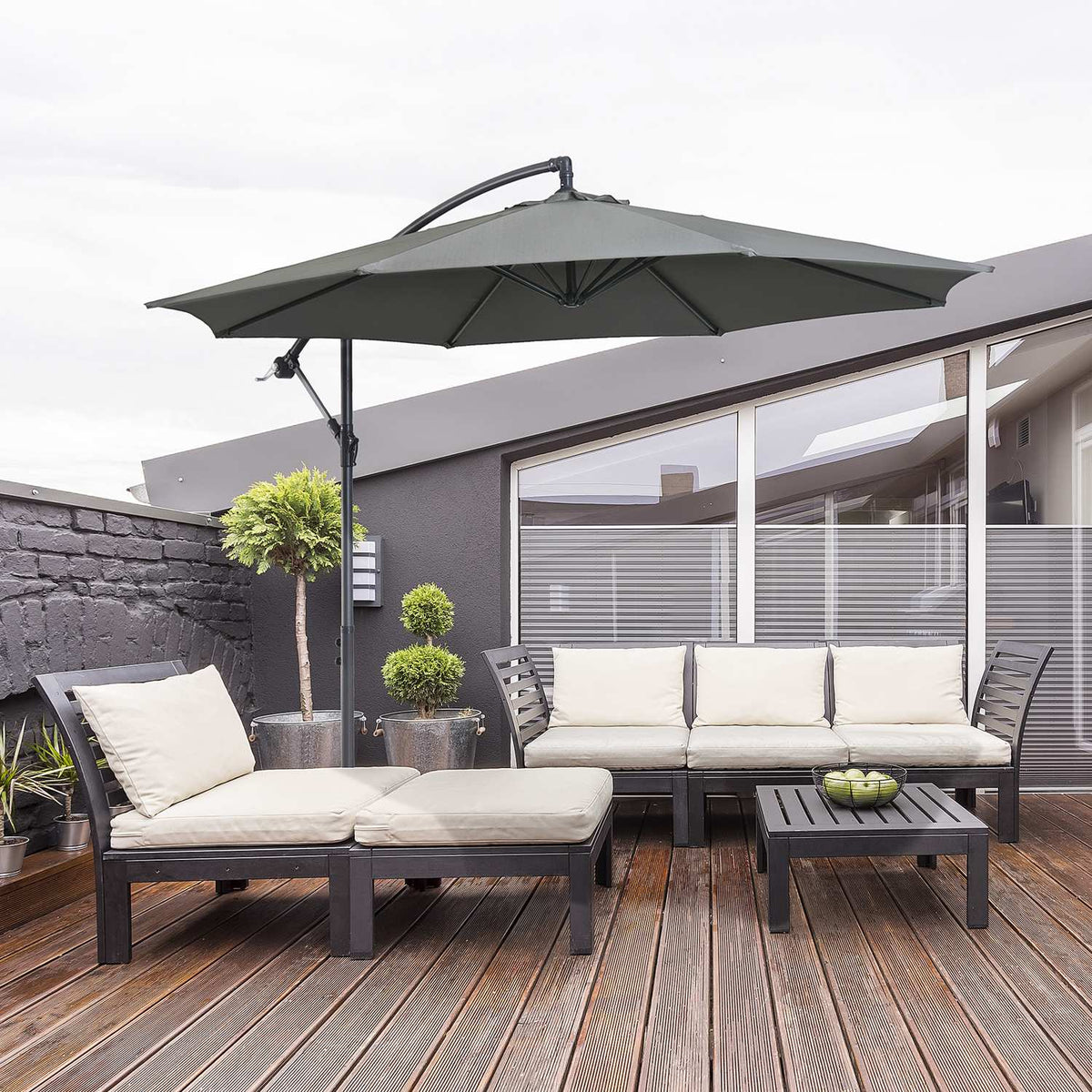 Parasol Crank Umbrella With Steel Frame & Polyester Fabric, Gray, Ø2.95X2.45M