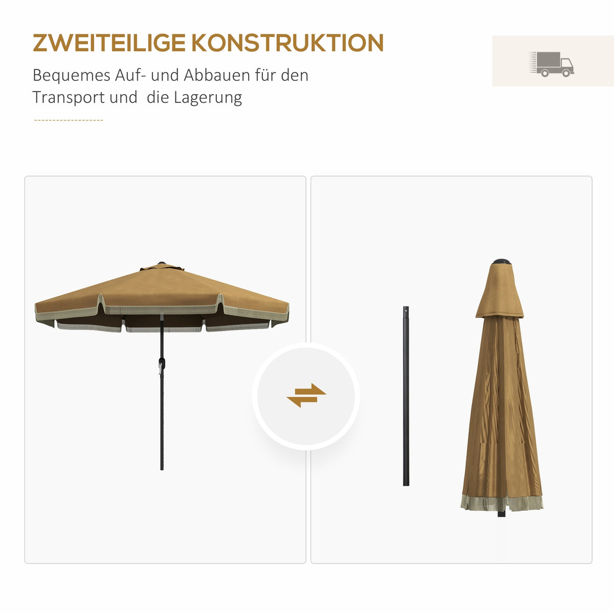 Parasol Diameter 265 Cm Patio Umbrella With Fringes Tilting Beach Umbrella With 8 Ribs For Garden Balcony Khaki