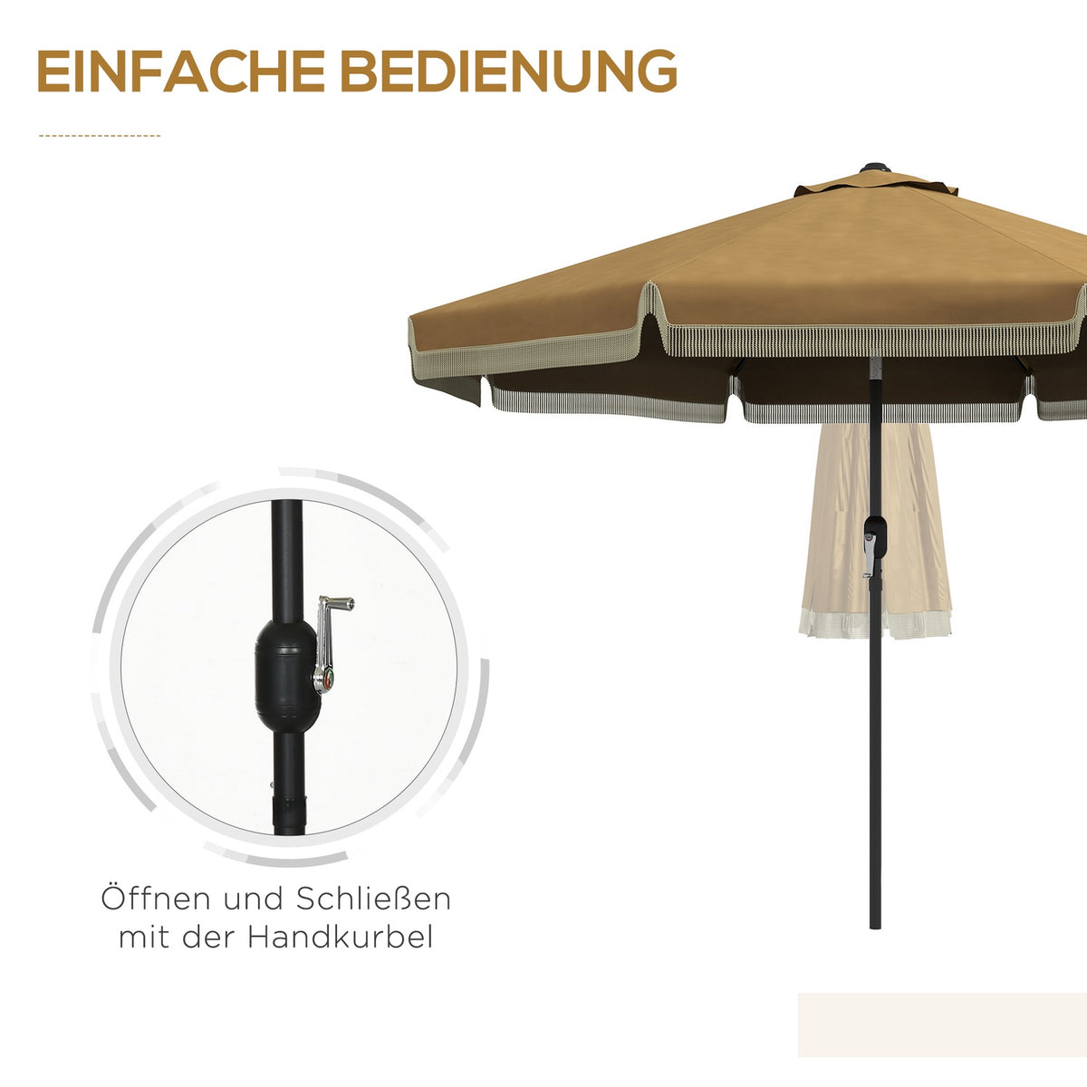 Parasol Diameter 265 Cm Patio Umbrella With Fringes Tilting Beach Umbrella With 8 Ribs For Garden Balcony Khaki