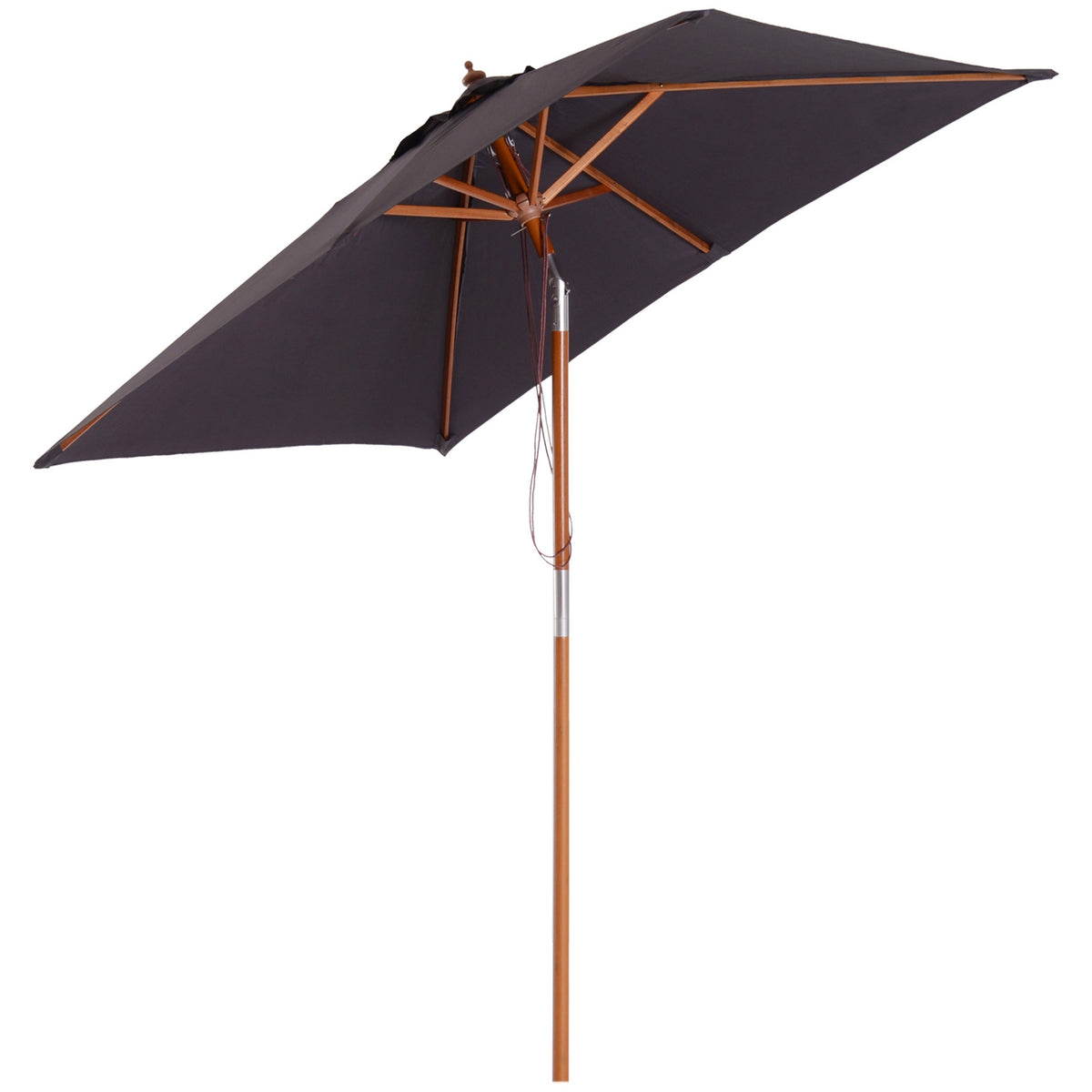 Parasol Foldable Garden Umbrella Made Of Fir Wood, Adjustable To 3 Levels, Dark Gray, 200X150X230Cm