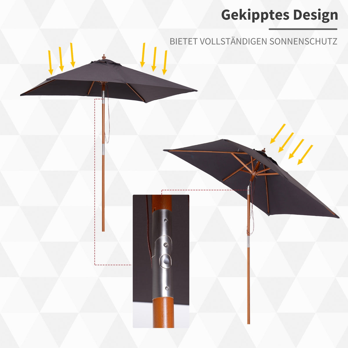 Parasol Foldable Garden Umbrella Made Of Fir Wood, Adjustable To 3 Levels, Dark Gray, 200X150X230Cm