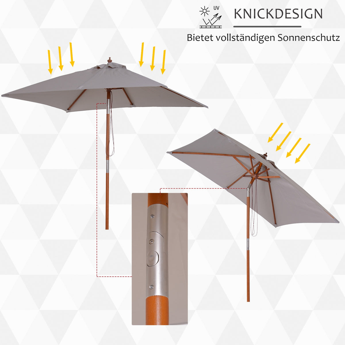 Parasol Foldable Garden Umbrella Made Of Fir Wood, Adjustable To 3 Levels, Grey, 200X150X230Cm