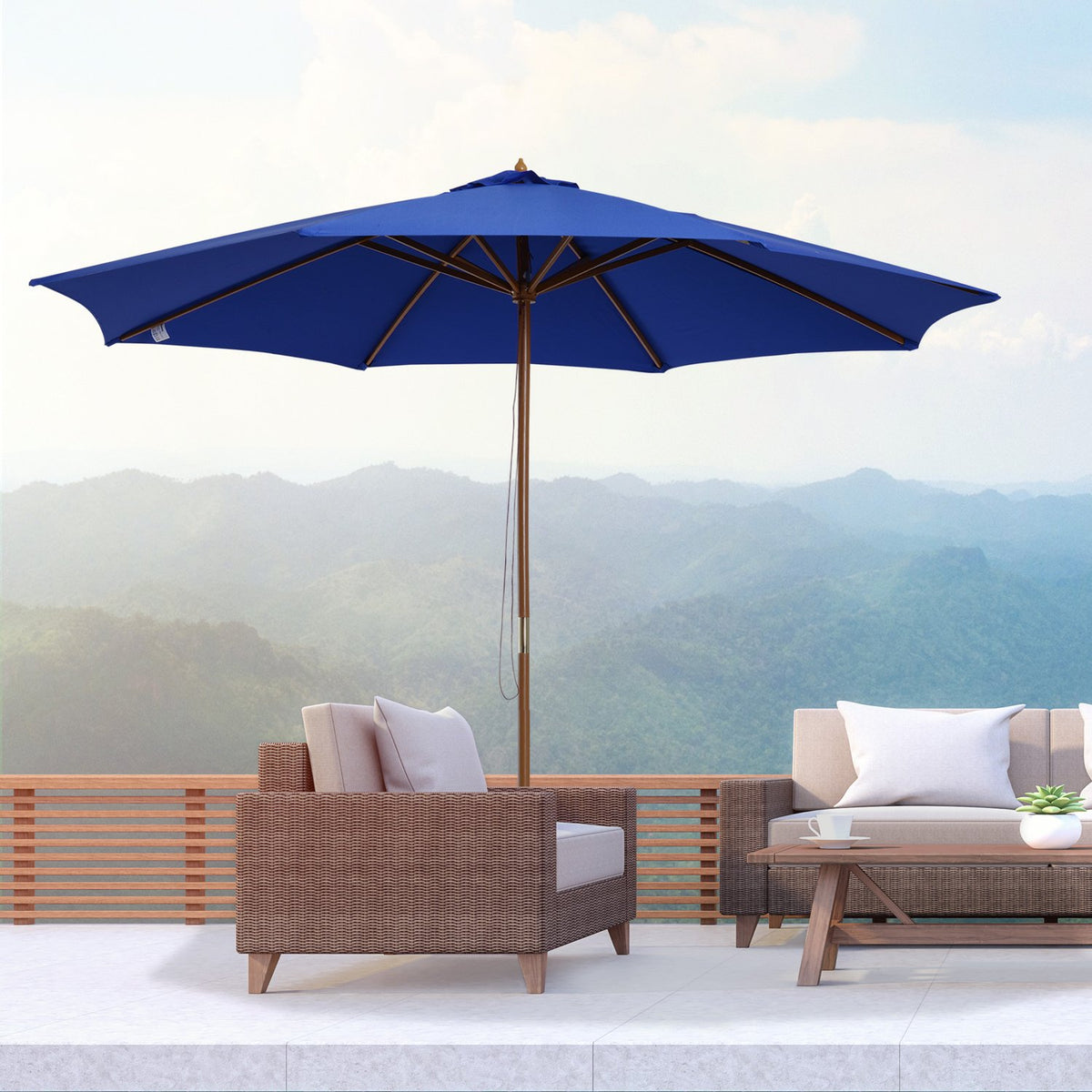 Parasol For Balcony 300 Cm Cantilever Parasol Made Of Wood Garden Umbrella Balcony Umbrella Bamboo Blue
