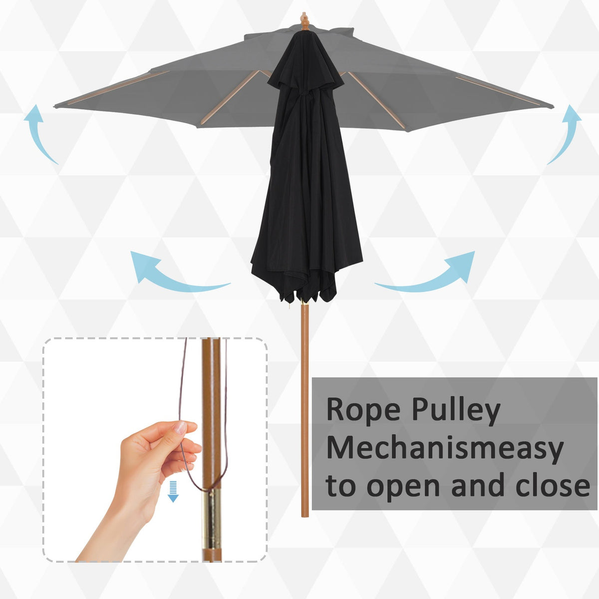 Parasol Garden Umbrella 3-Tier, Sun Protection, Bamboo & 180/㎡ Polyester, Black, Ø2.5X2.3M