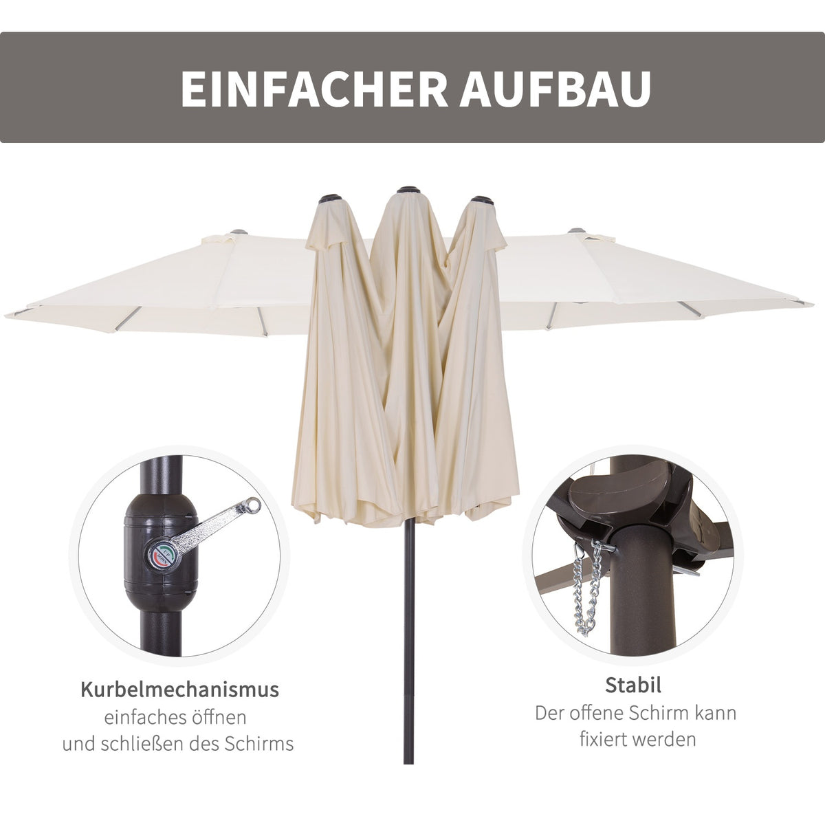 Parasol Garden Umbrella Market Umbrella Double Parasol Patio Umbrella With Hand Crank Beige Oval 455 X 270 X 240 Cm