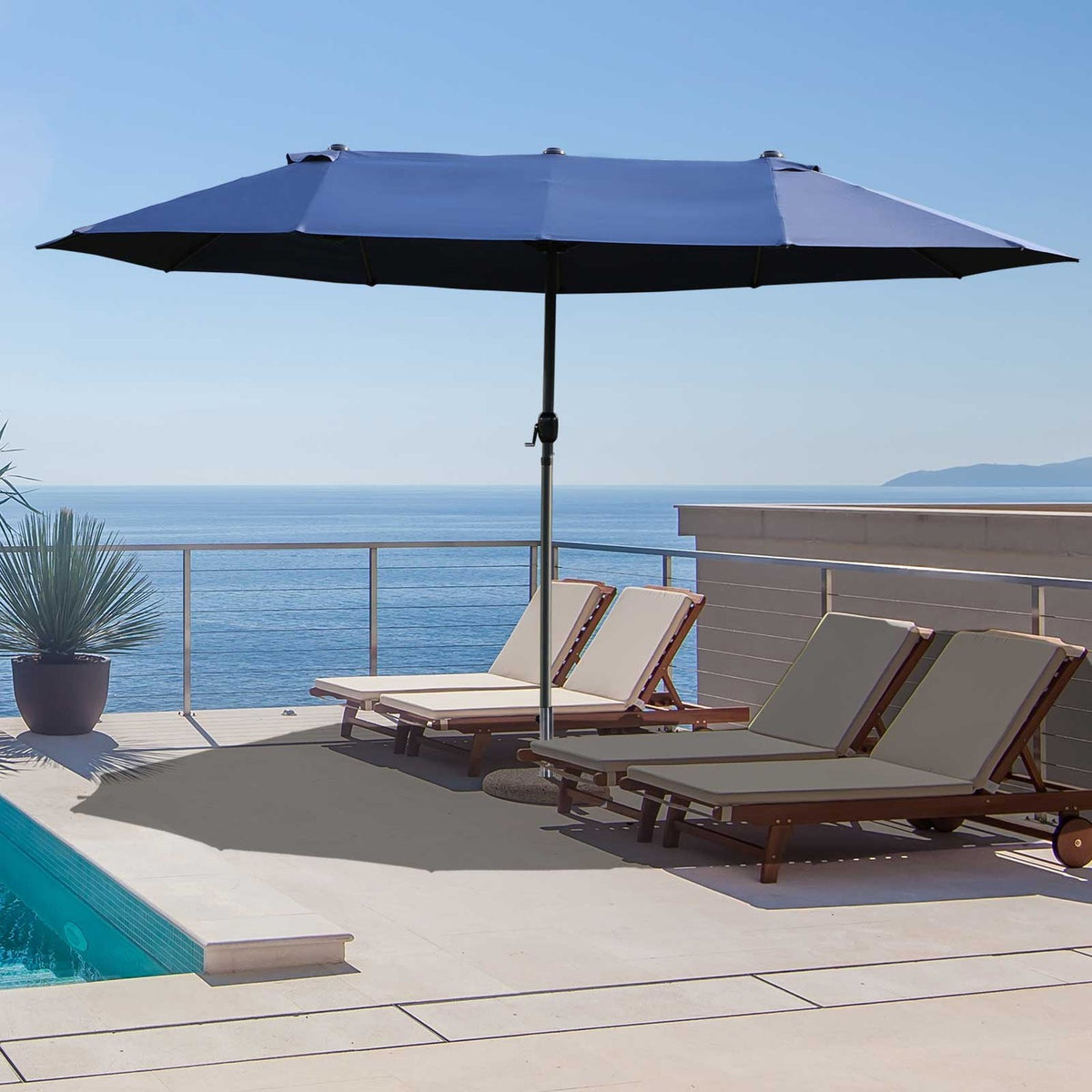 Parasol Garden Umbrella Market Umbrella Double Parasol Patio Umbrella With Hand Crank Blue Oval 460 X 270 X 240 Cm