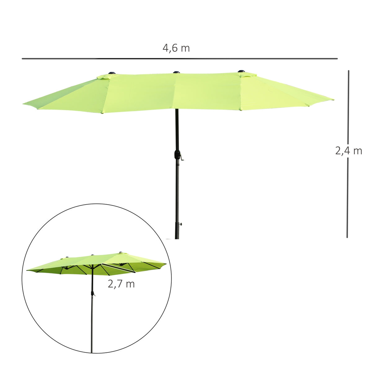 Parasol Garden Umbrella Market Umbrella Double Parasol Patio Umbrella With Hand Crank Green Oval 460 X 270 X 240 Cm