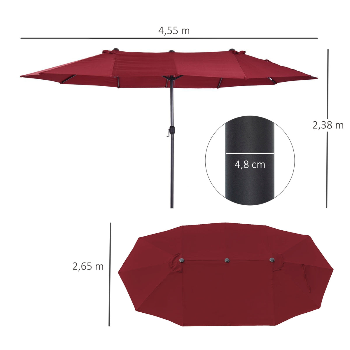 Parasol Garden Umbrella Market Umbrella Double Parasol Patio Umbrella With Hand Crank Wine Red Oval 460 X 270 X 240 Cm