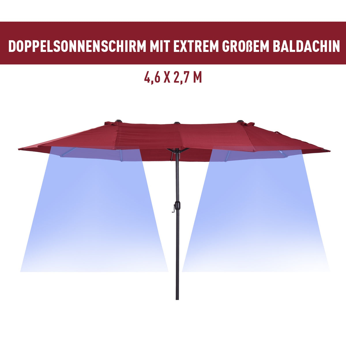 Parasol Garden Umbrella Market Umbrella Double Parasol Patio Umbrella With Hand Crank Wine Red Oval 460 X 270 X 240 Cm