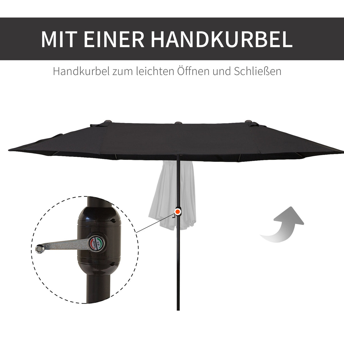 Parasol Garden Umbrella Market Umbrella Double Parasol Patio Umbrella with Hand Crank Black Oval 460 x 270 x 240 cm