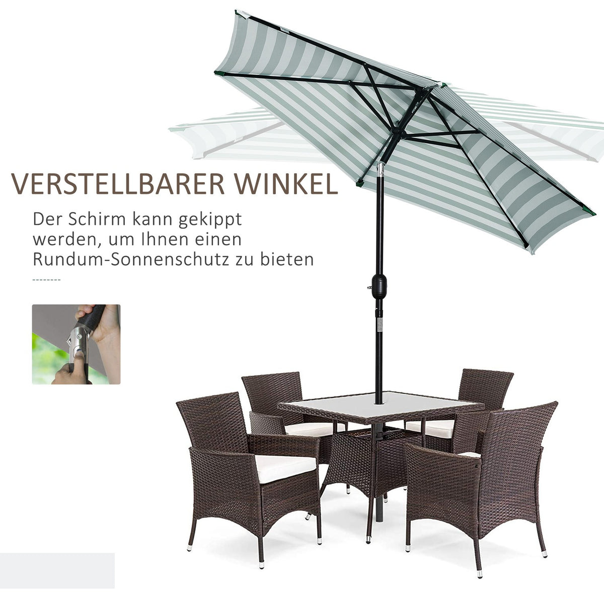Parasol Garden Umbrella Patio Umbrella Frame Steel Outdoor Green Stripe Ø230 X 216 Cm