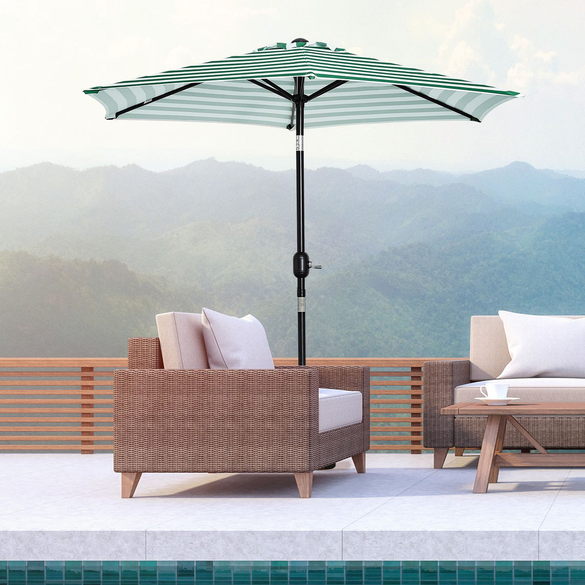 Parasol Garden Umbrella Patio Umbrella Frame Steel Outdoor Green Stripe Ø230 X 216 Cm