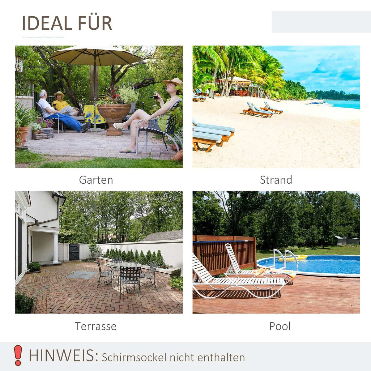 Parasol Garden Umbrella Patio Umbrella Frame Steel Outdoor Green Stripe Ø230 X 216 Cm