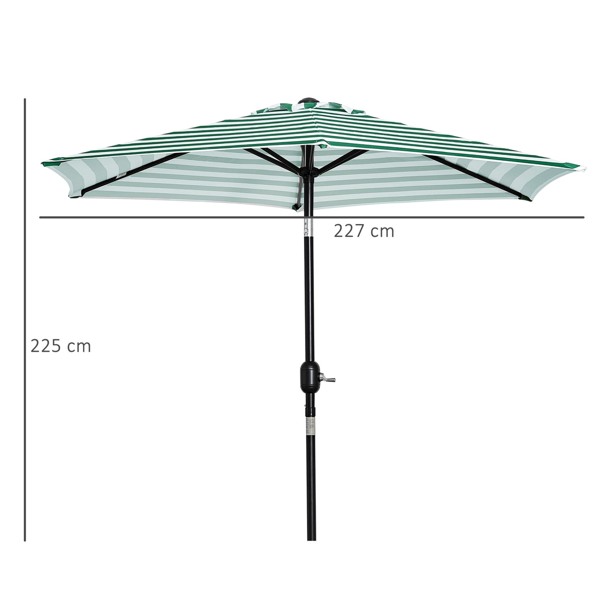 Parasol Garden Umbrella Patio Umbrella Frame Steel Outdoor Green Stripe Ø230 X 216 Cm