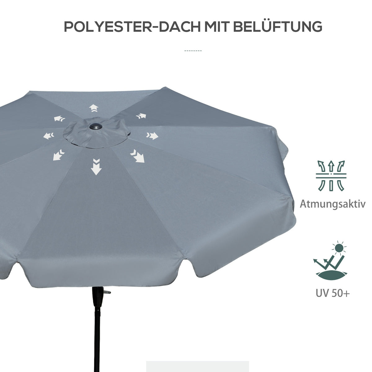 Parasol Patio Umbrella With Uv Protection 50+, Ø2.66M, 8 Ribs, Adjustable, Dark Grey
