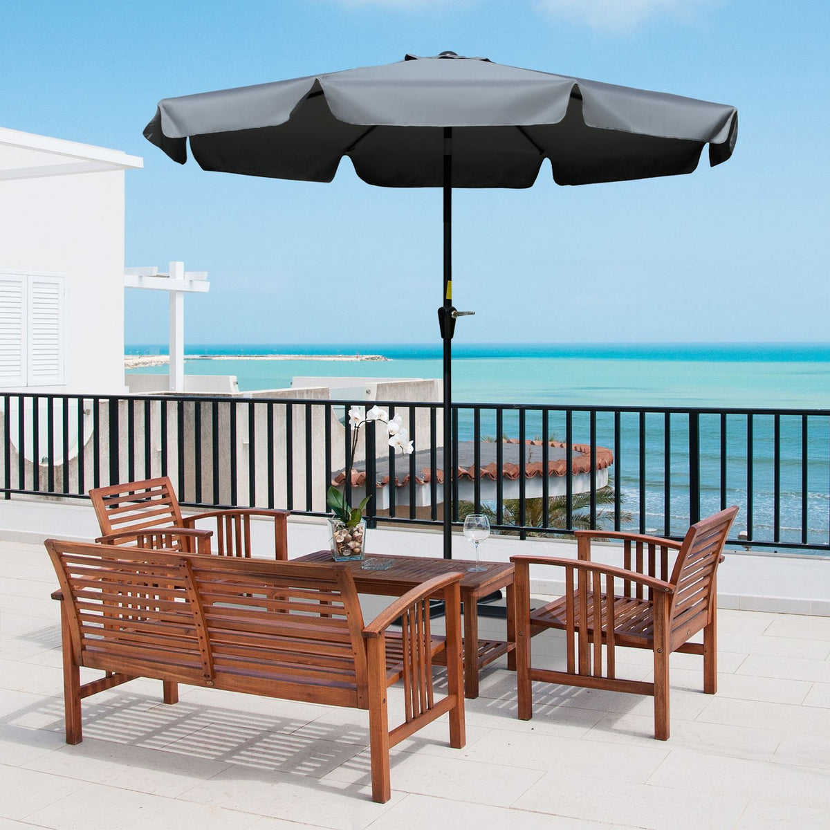 Parasol Patio Umbrella With Uv Protection 50+, Ø2.66M, 8 Ribs, Adjustable, Dark Grey