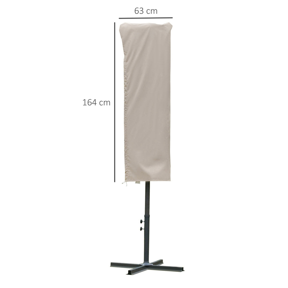 Parasol Protective Cover, Weatherproof, Windproof, Rope Closure, Easy To Clean, Outdoor For Cantilever Umbrella, Diameter 63 X 164 Cm, Khaki