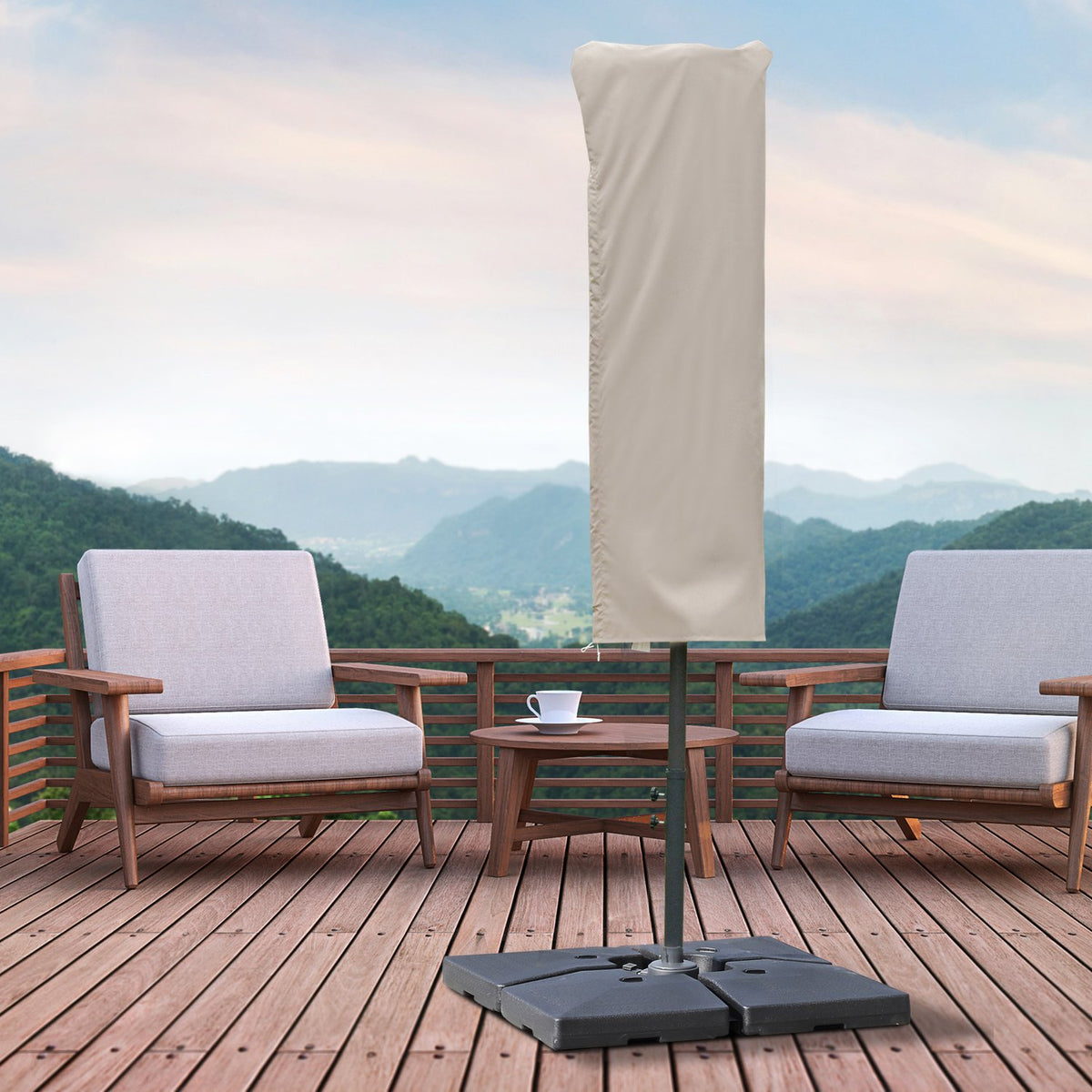 Parasol Protective Cover, Weatherproof, Windproof, Rope Closure, Easy To Clean, Outdoor For Cantilever Umbrella, Diameter 63 X 164 Cm, Khaki