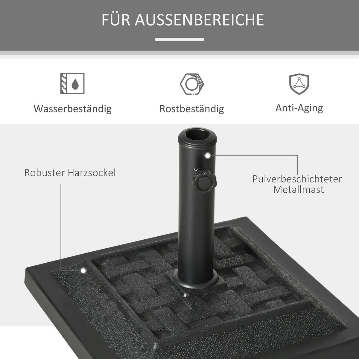 Parasol Stand 12 Kg Umbrella Base For Ø32/38/48 Mm Poles, Umbrella Stand For Garden, Balcony, Resin, Black 44 X 44 X 33 Cm