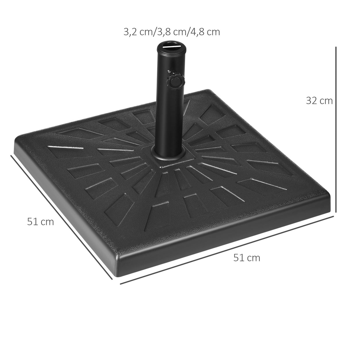 Parasol Stand 19 Kg Parasol Base, Umbrella Stand For Umbrella Poles Ø 32/38/48 Mm, Synthetic Resin, Black, 51 X 51 X 32 Cm