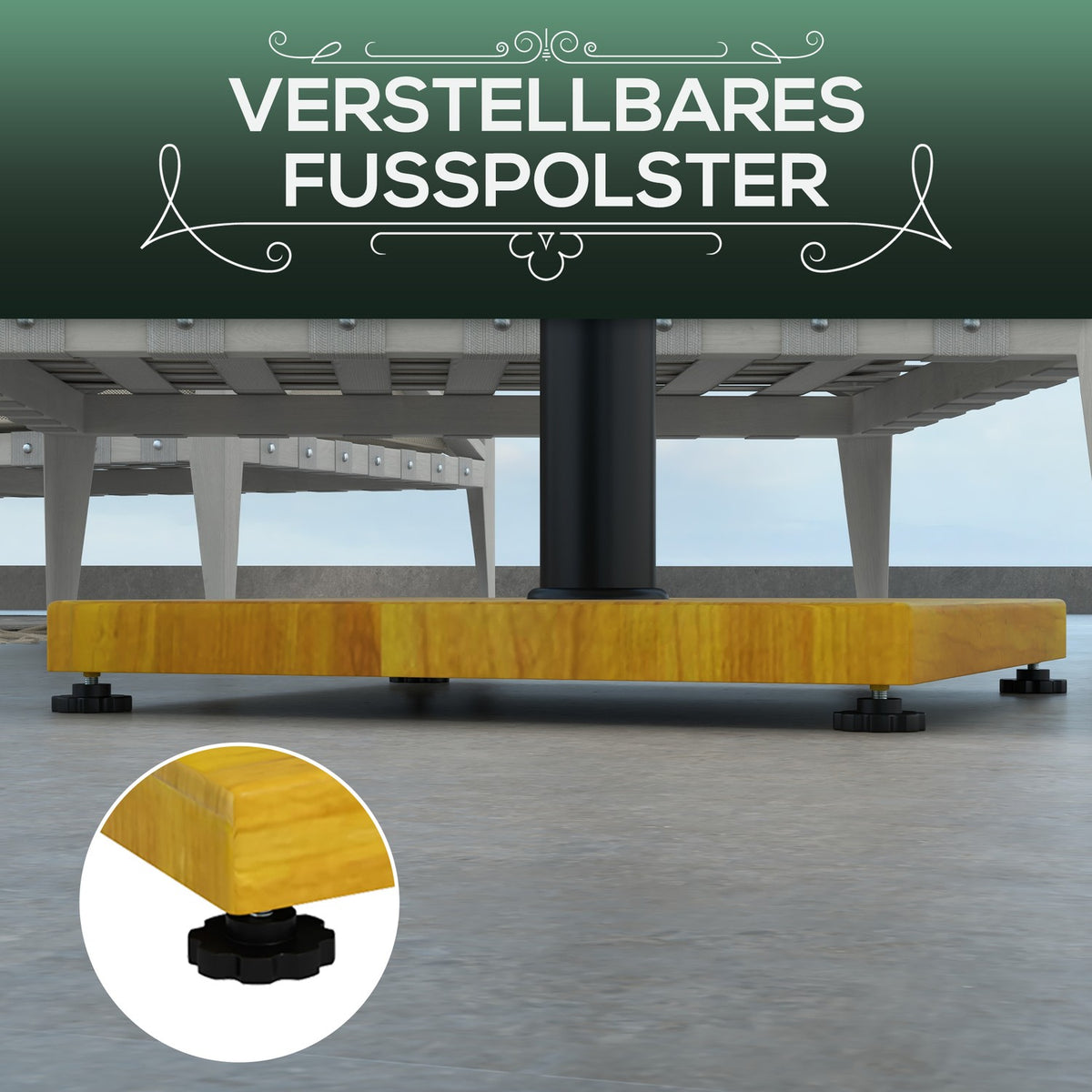 Parasol Stand 25 Kg Parasol Base With Adjustable Foot Pads, With Wood Look For Pole Diameter Ø34/38/48 Mm, Cement, Yellow