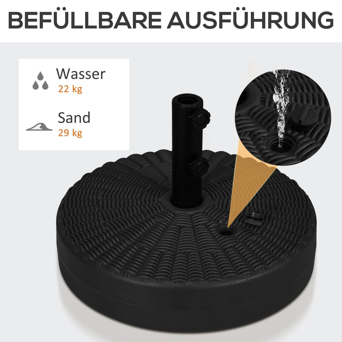 Parasol Stand 29Kg Umbrella Base For Ø38/48Mm Poles, Rattan Look, Ideal For Garden & Balcony, Hdpe, Black, Ø51X36Cm
