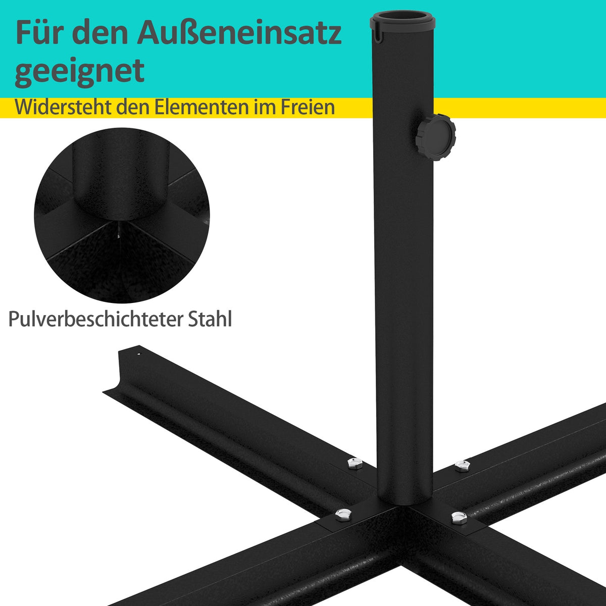 Parasol Stand 4 Kg Umbrella Stand Cross Stand For Pole Diameter Ø38 To 48 Mm Cantilever Umbrella, Black 100 X 100 X 75 Cm
