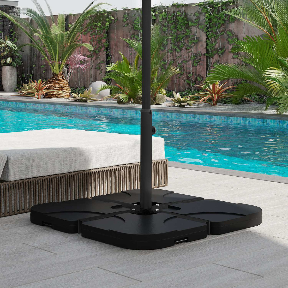 Parasol Stand 4 Kg Umbrella Stand Cross Stand For Pole Diameter Ø38 To 48 Mm Cantilever Umbrella, Black 100 X 100 X 75 Cm