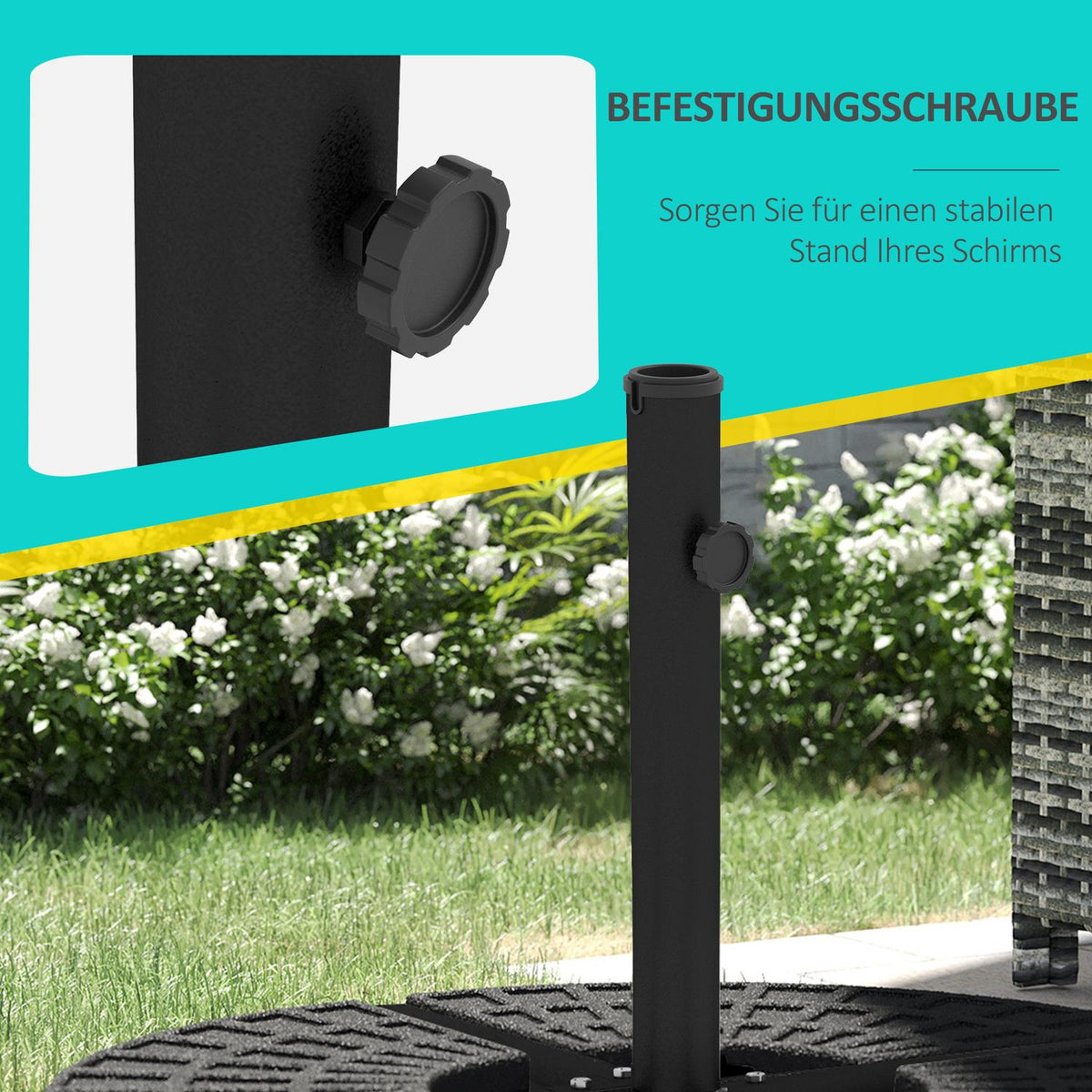Parasol Stand 4 Kg Umbrella Stand Cross Stand For Pole Diameter Ø38 To 48 Mm Cantilever Umbrella, Black 100 X 100 X 75 Cm
