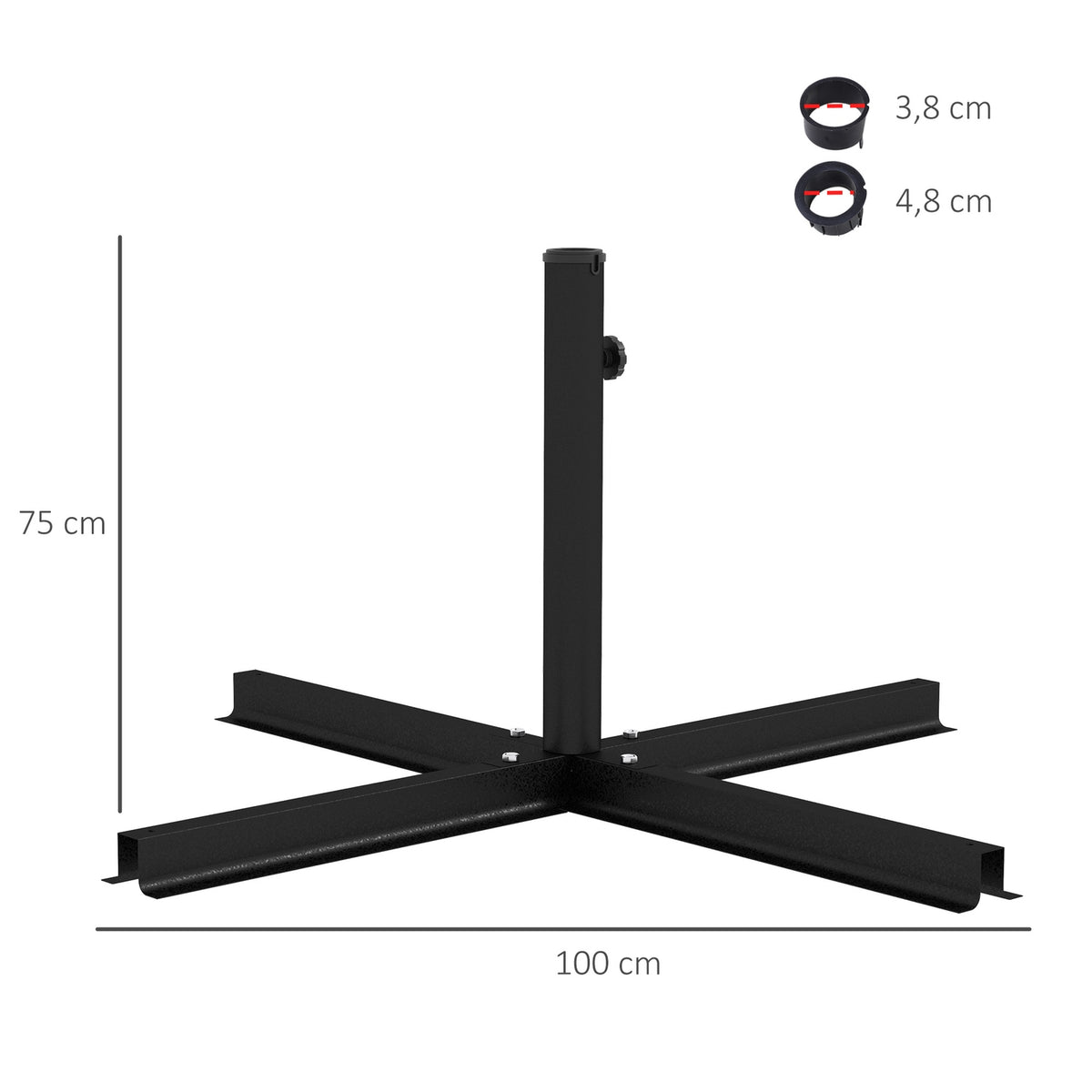 Parasol Stand 4 Kg Umbrella Stand Cross Stand For Pole Diameter Ø38 To 48 Mm Cantilever Umbrella, Black 100 X 100 X 75 Cm
