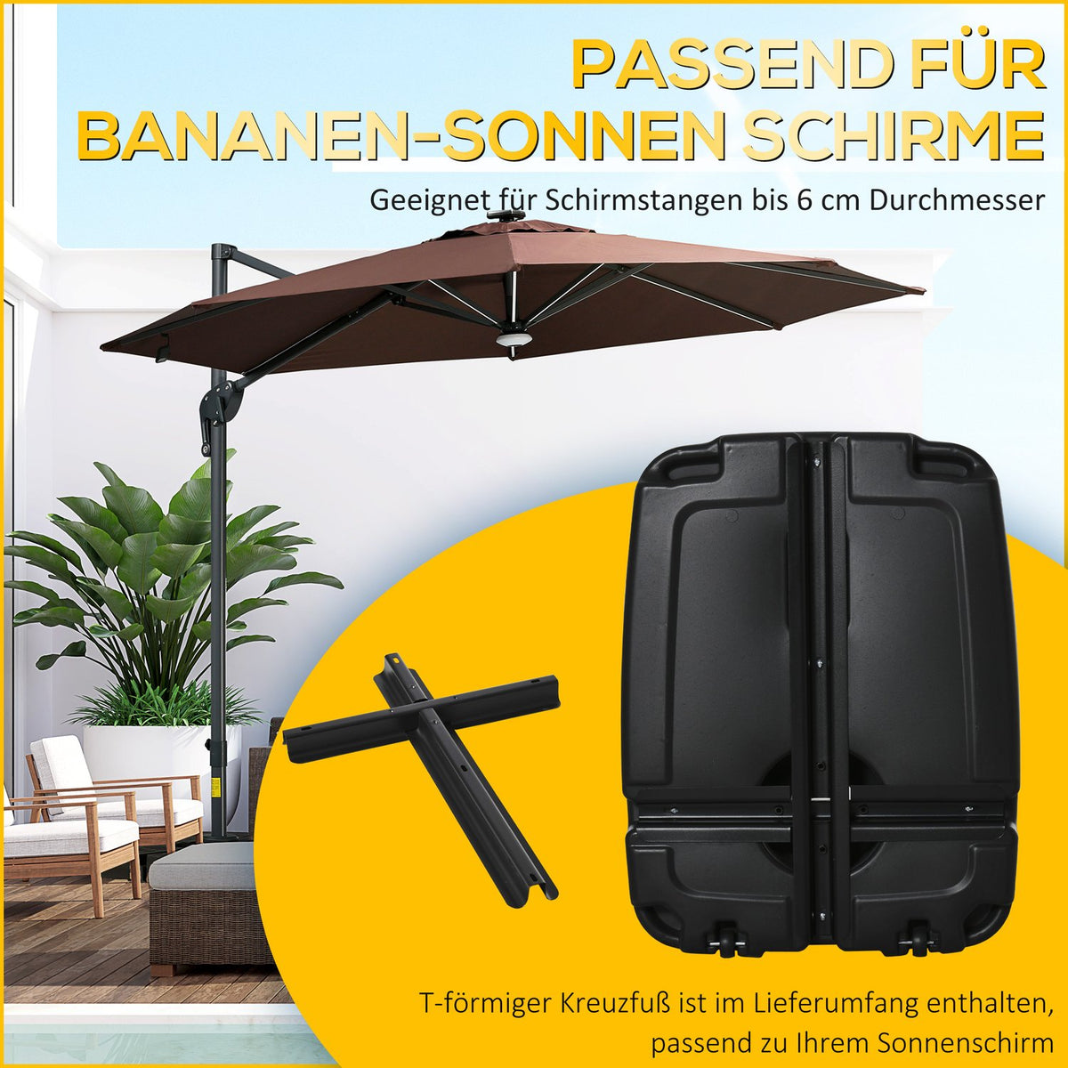 Parasol Stand Can Be Filled Up To 100Kg, For Cantilever Parasol With Cross Base, 80X60X20Cm, For Garden