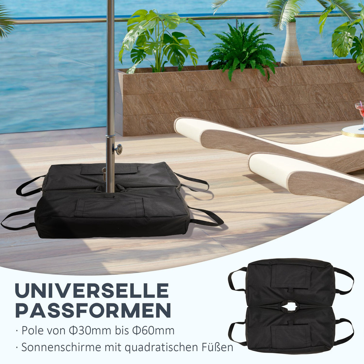 Parasol Stand Sandbag Market Umbrella Stand, 2X Fillable Bags 50Kg, With Shovel, Black