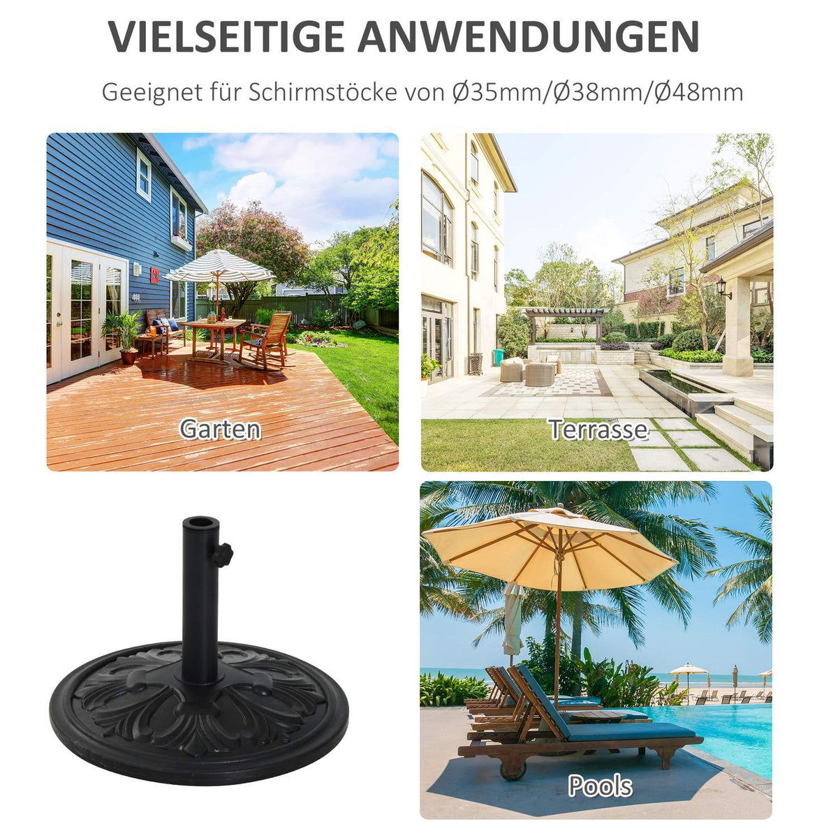 Parasol Stand Umbrella Stand Umbrella Holder Umbrella Base 13 Kg Stand Umbrella Ø35/Ø38/Ø48Mm Plastic + Cement Antique Black Ø48 X 34 Cm