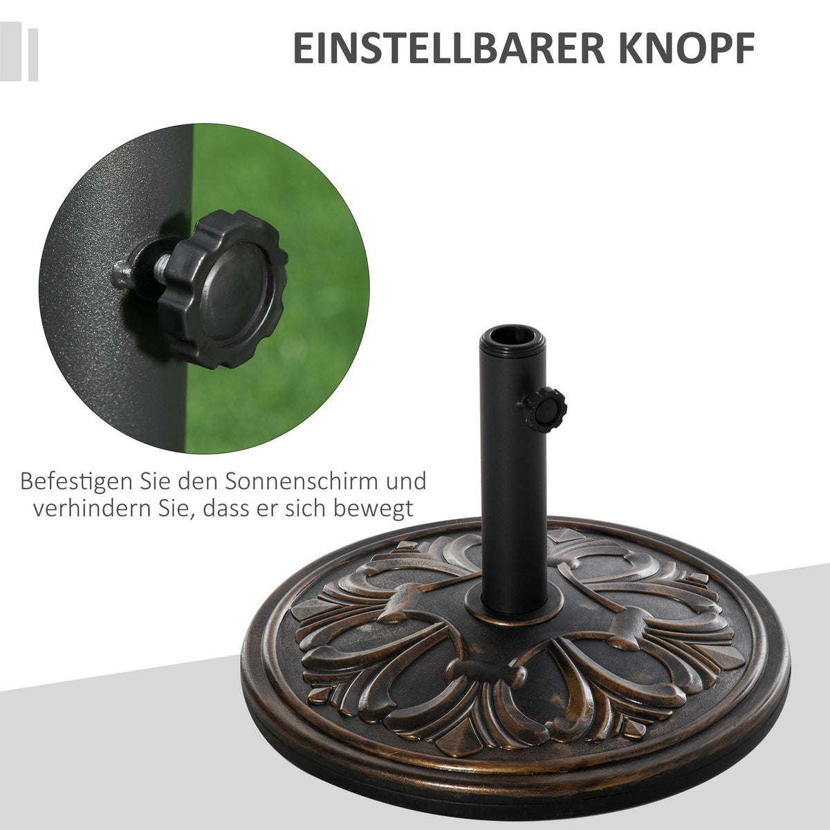 Parasol Stand Umbrella Stand Umbrella Holder Umbrella Base 13 Kg Stand Umbrella Ø35/Ø38/Ø48Mm Plastic + Cement Antique Bronze Ø48 X 34 Cm