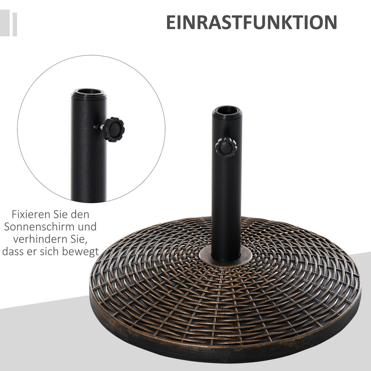 Parasol Stand Umbrella Stand Umbrella Holder Umbrella Base 25 Kg Rattan Look Basket Stand Umbrella Ø35/Ø38/Ø48 Mm Antique Bronze Ø53 X 40 Cm