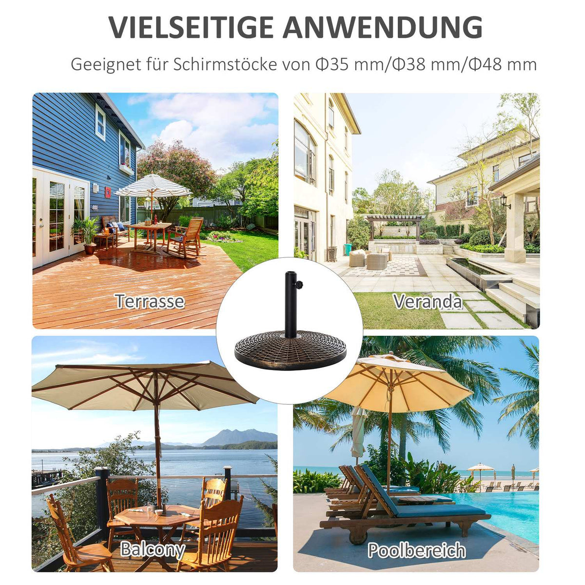 Parasol Stand Umbrella Stand Umbrella Holder Umbrella Base 25 Kg Rattan Look Basket Stand Umbrella Ø35/Ø38/Ø48 Mm Antique Bronze Ø53 X 40 Cm