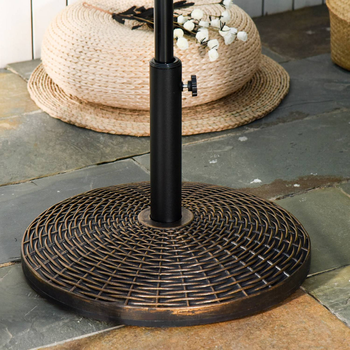 Parasol Stand Umbrella Stand Umbrella Holder Umbrella Base 25 Kg Rattan Look Basket Stand Umbrella Ø35/Ø38/Ø48 Mm Antique Bronze Ø53 X 40 Cm