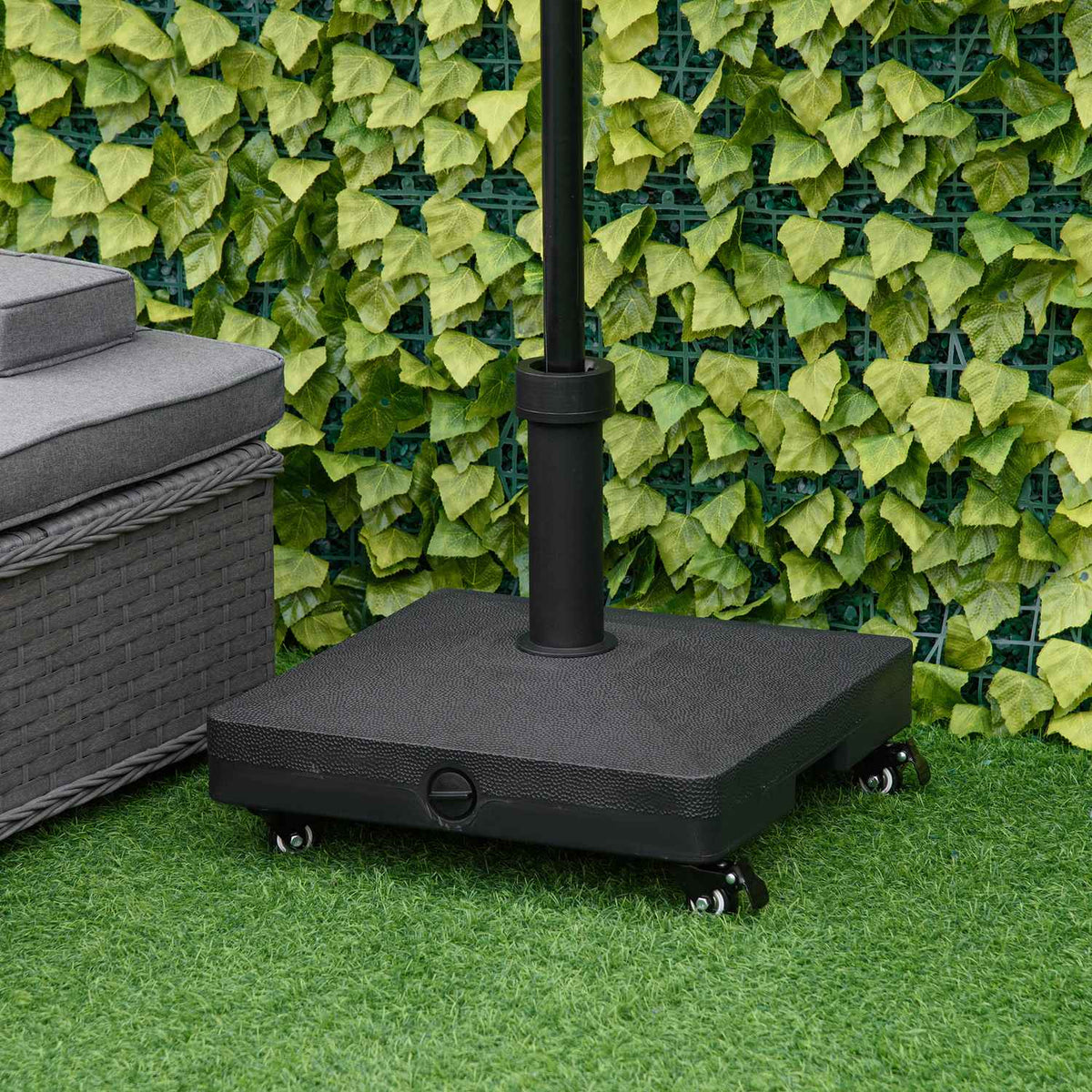 Parasol Stand With Roller, Can Be Filled Up To 20 Kg, For Umbrella Poles 38/48 Mm, For Garden, Terrace, Balcony, Black, 45 X 45 Cm