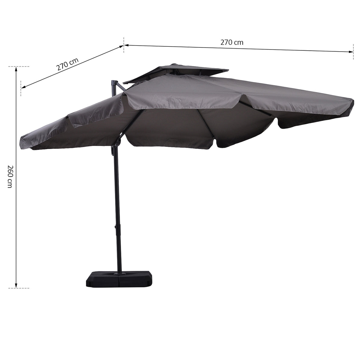 Parasol, Uv50+ Cantilever Umbrella, Roma Umbrella With Stand And 4 Weights, Including Protective Cover, Aluminum, 270 X 270 X 260 Cm