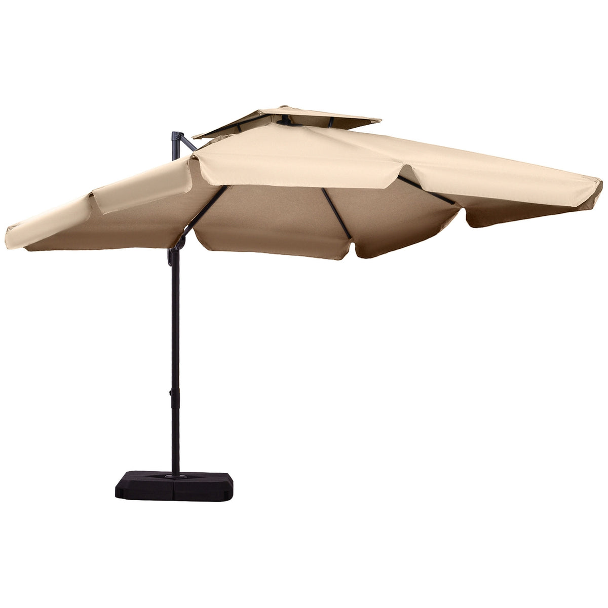 Parasol Uv50+ Cantilever Umbrella Roma Umbrella With Stand And 4 Weights Including Protective Cover Aluminum Khaki 270 X 270 X 260 Cm