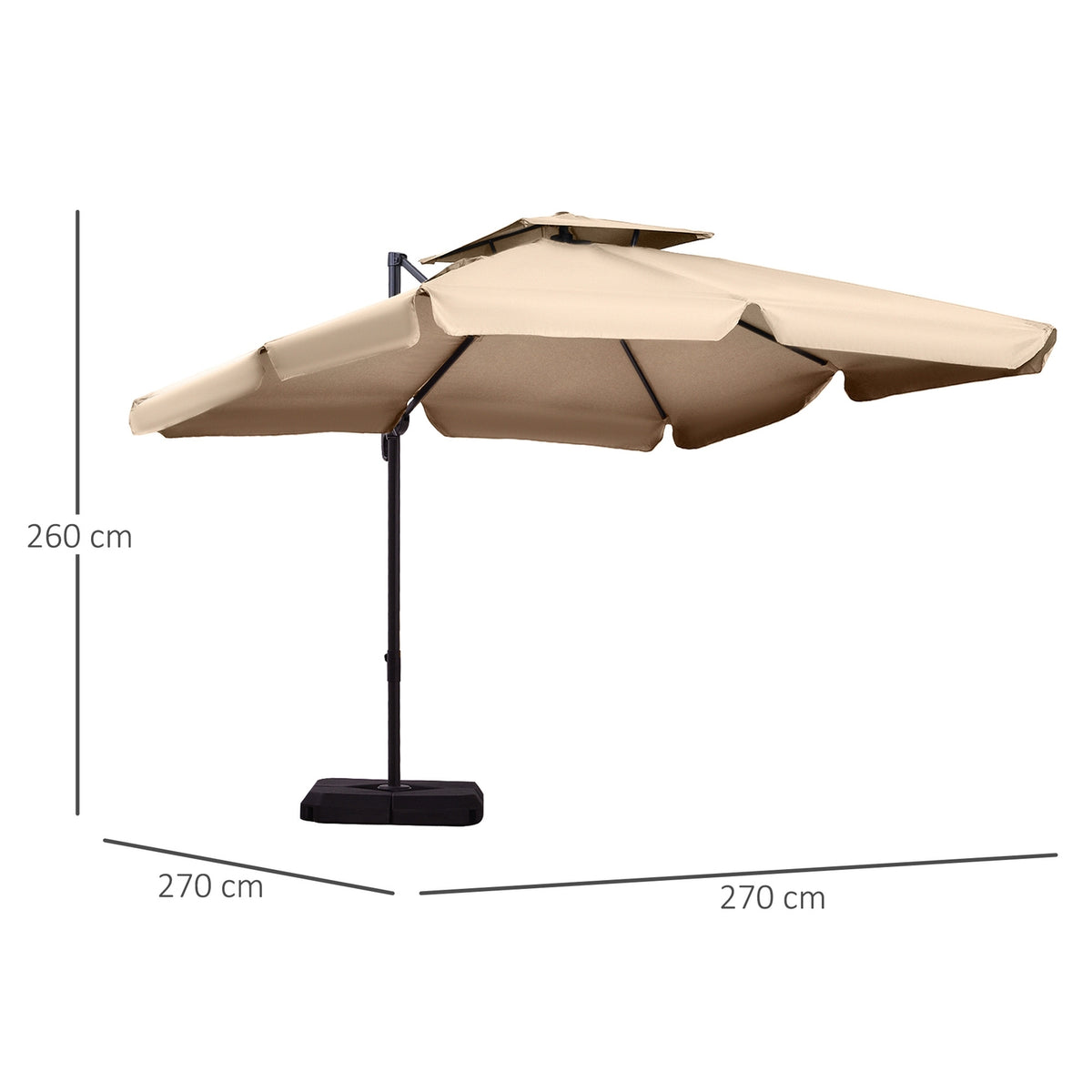 Parasol Uv50+ Cantilever Umbrella Roma Umbrella With Stand And 4 Weights Including Protective Cover Aluminum Khaki 270 X 270 X 260 Cm
