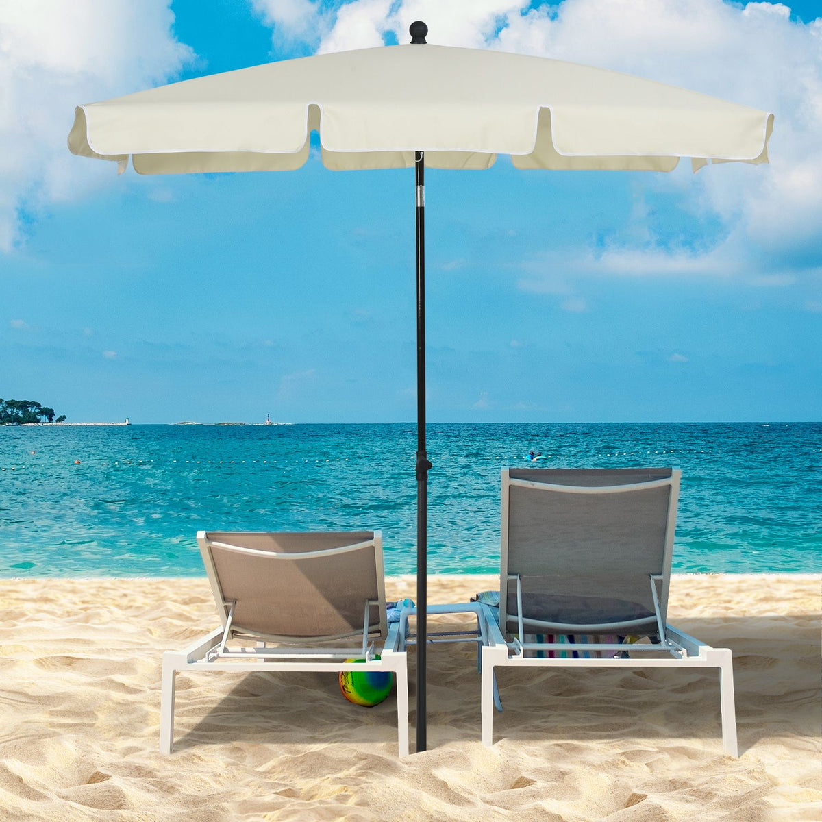 Parasol Uv Protection Garden Umbrella Foldable, Perfect For Balcony & Beach, Cream White & Black