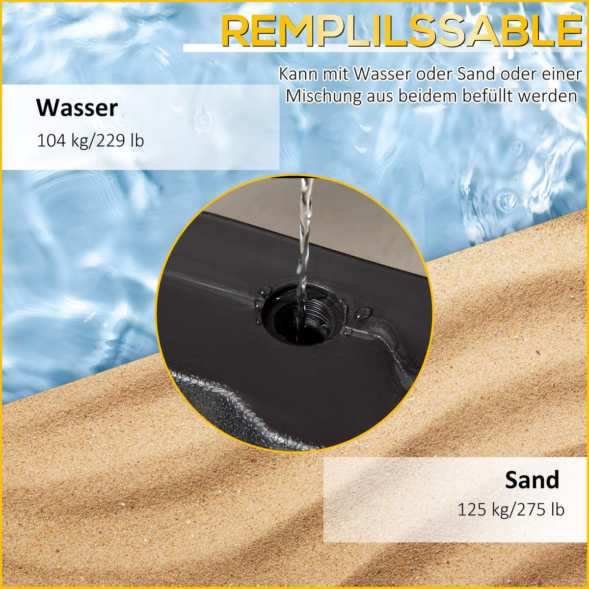 Parasol Weight 4 Pieces. Umbrella Weight For Cantilever Umbrella Ground Cross Sand/Water Can Be Filled Up To 140 Kg Hdpe Black
