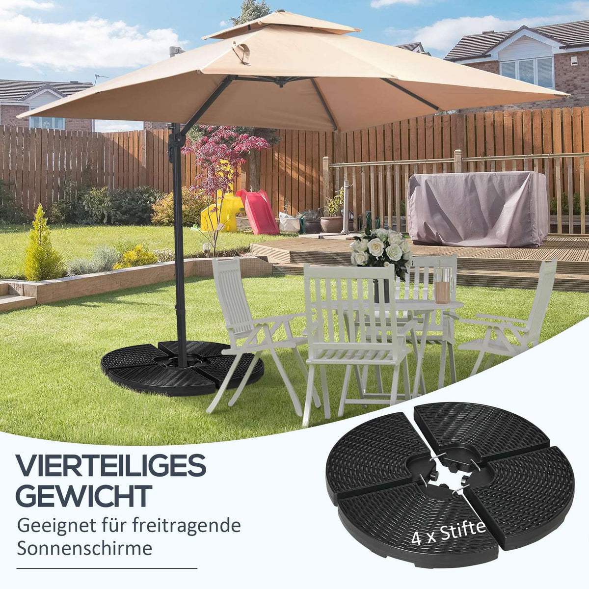 Parasol Weight Umbrella Weight For Cantilever Umbrella, Weatherproof, 52 Kg Water/68 Kg Sand, Hdpe