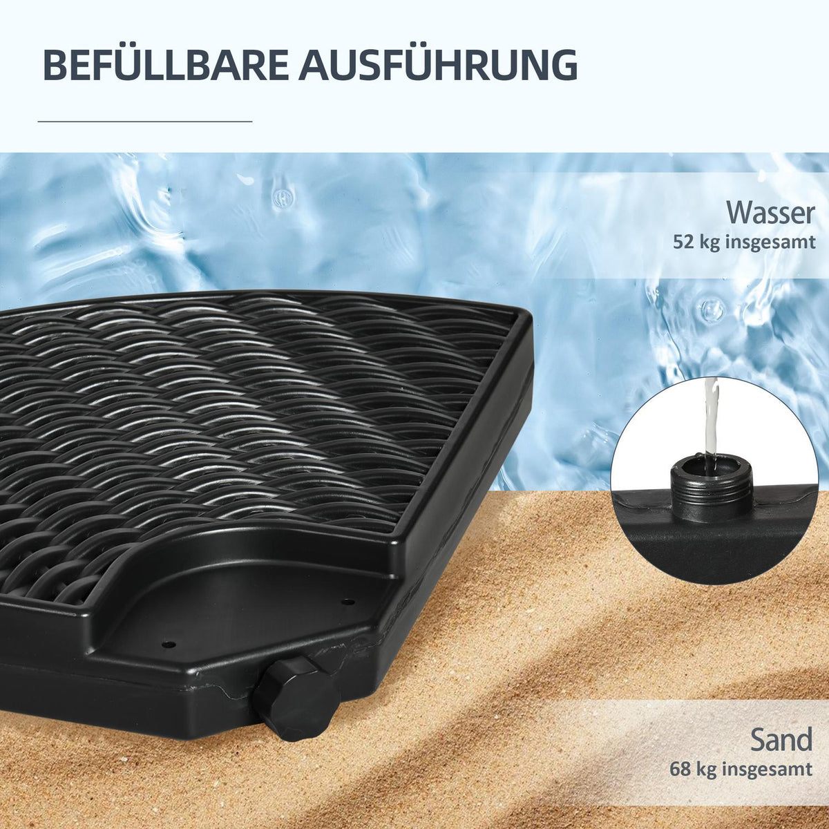 Parasol Weight Umbrella Weight For Cantilever Umbrella, Weatherproof, 52 Kg Water/68 Kg Sand, Hdpe