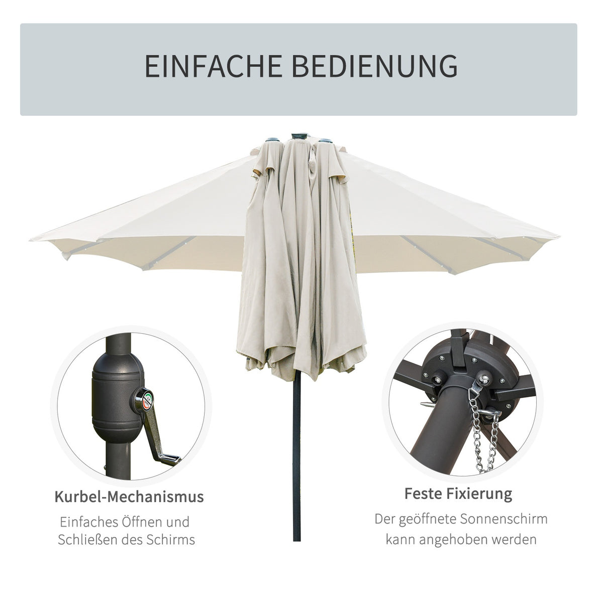 Parasol With Led Double Parasol 440 X 260 Cm Garden Umbrella Market Umbrella Large Patio Umbrella With Hand Crank Oval Metal Cream White
