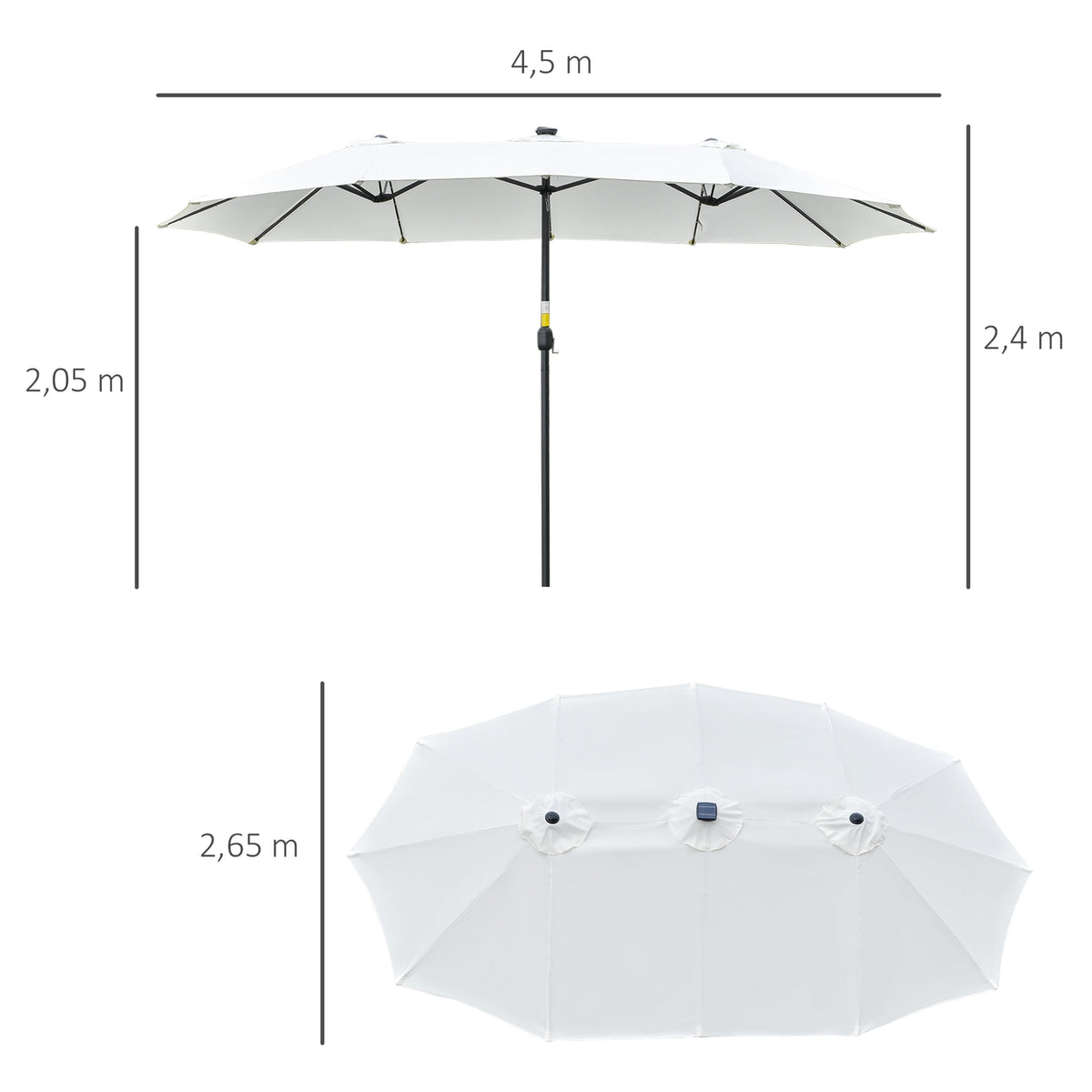 Parasol With Led Solar 4.5 M Double Parasol Garden Umbrella Market Umbrella Patio Umbrella Oval Black + Cream White