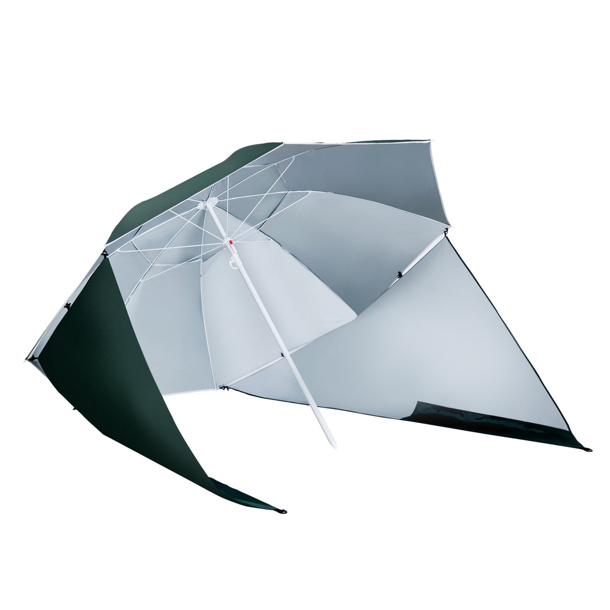 Parasol With Wind Protection 2 In 1 Beach Umbrella & Beach Shelter, Dark Green, Φ210Xh222Cm