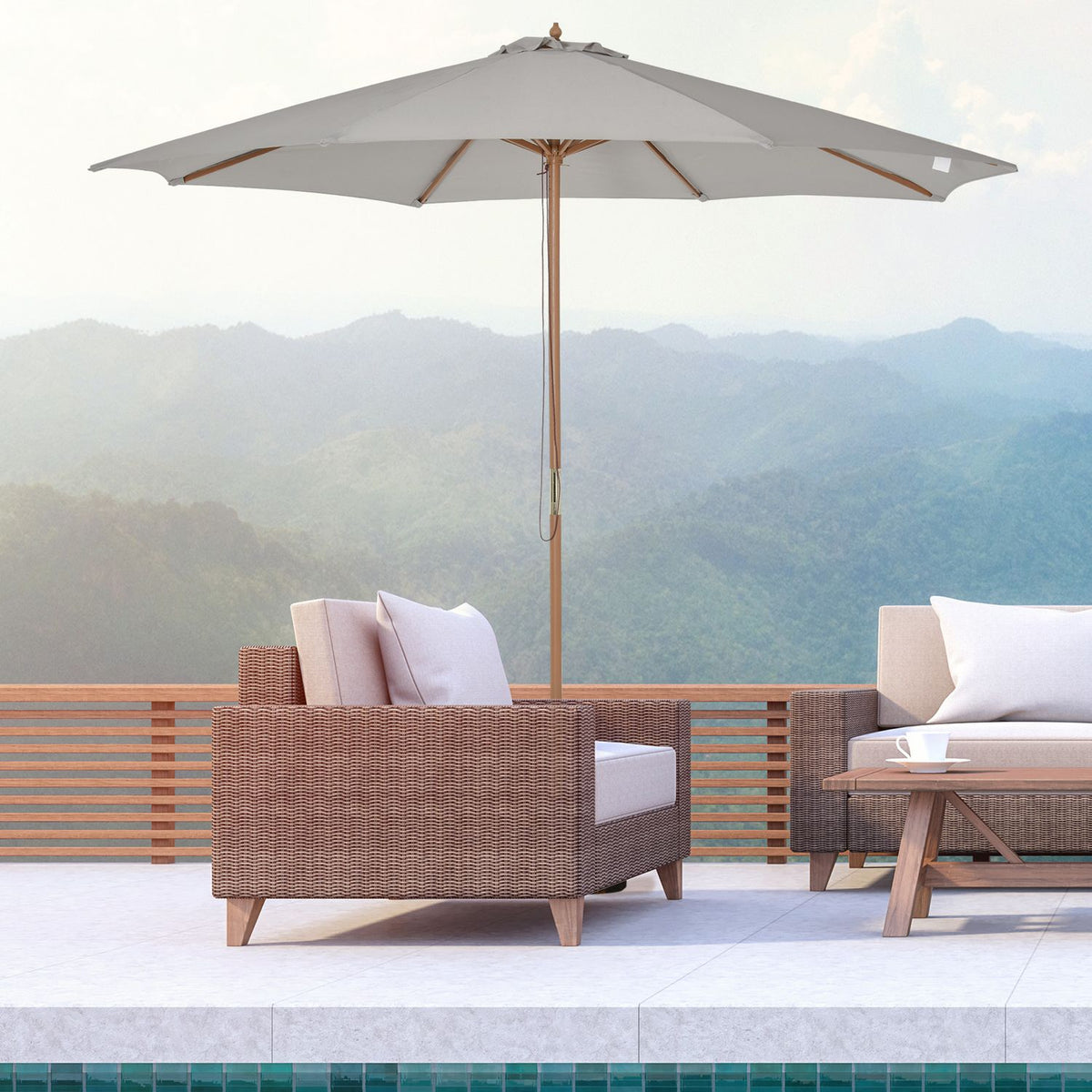 Parasol Wood 300 Cm Wooden Umbrella Garden Umbrella Balcony Umbrella Bamboo Gray